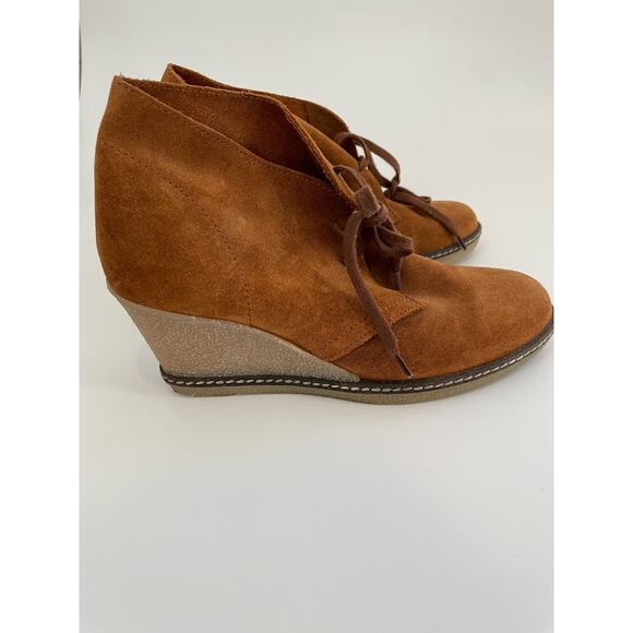 J Crew Size 8 Brown Suede Ankle Bootie Heels Lace Up Rubber Heels - Picture 6 of 10